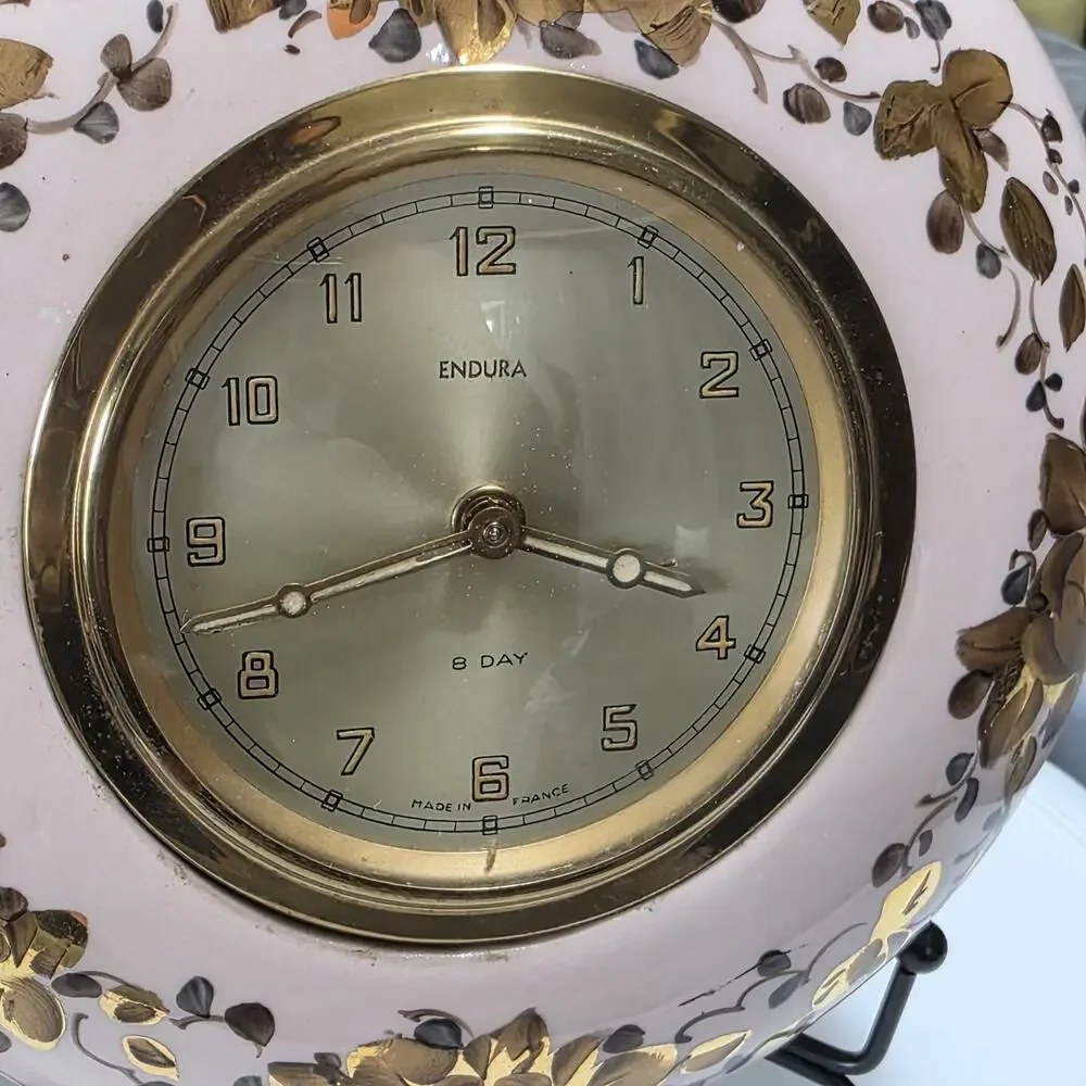 Vintage Endura 8 Day Clock Duverdrey Bloquel France 4 Jewel Pink Gold Repair